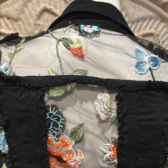 Adore Black Mesh Jean Jacket with Vibrant Embroidery - Picture 6 of 16